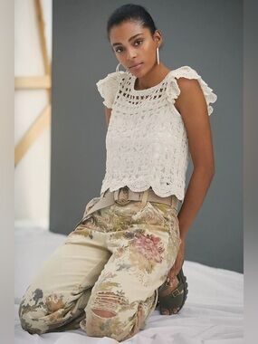 Anthropologie Bishop + Young Crochet Crop Top Boho Size M